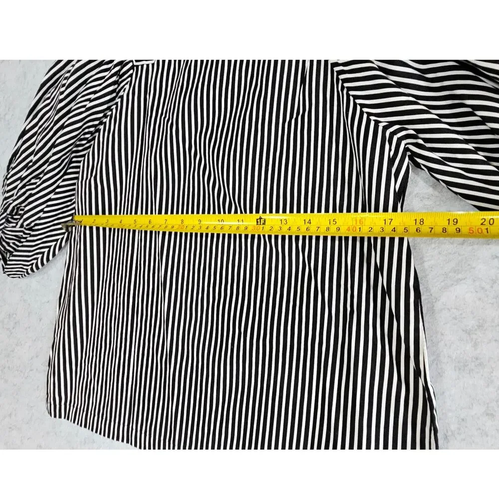 Loft Blouse Square-Neck Striped Puff Sleeve, Black & White, New w tags, Sz S